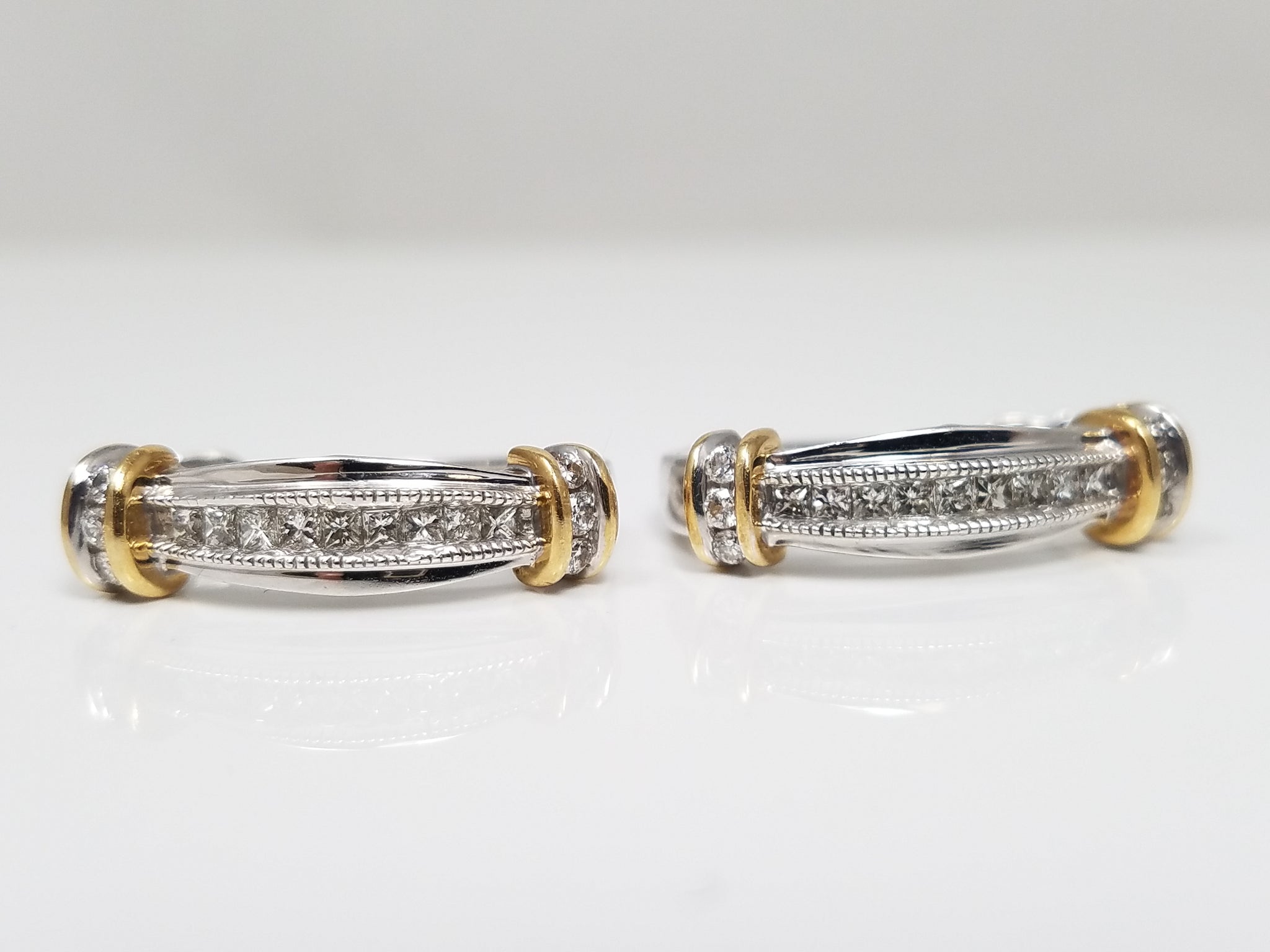 Elegant 14k Two Tone Gold .50ctw Natural Diamond Elongated Hoop Earrings