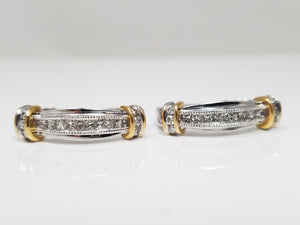 Elegant 14k Two Tone Gold .50ctw Natural Diamond Elongated Hoop Earrings