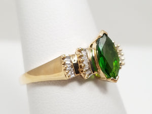 Lavish 10k Yellow Gold Natural Chrome Diopside Diamond Ring