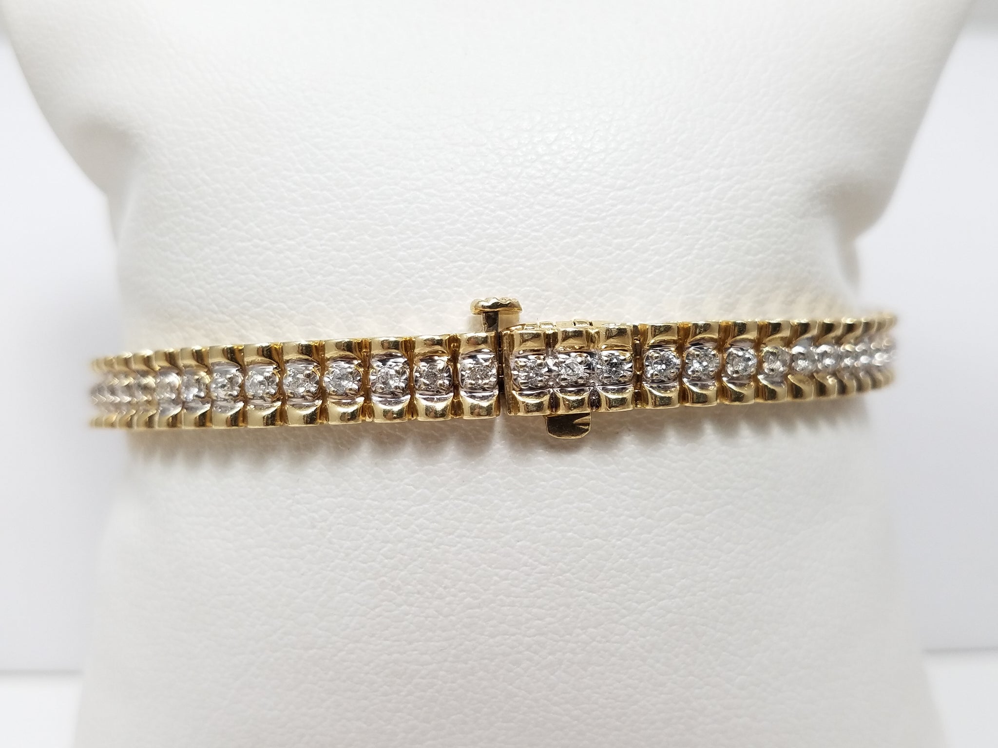 Shimmering 7" 14k Yellow Gold 1ctw Natural Diamond Bracelet