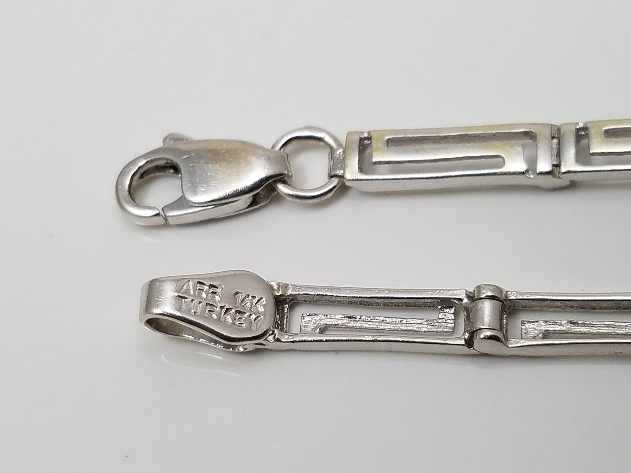 14k White Gold Greek Key Link 7" Bracelet