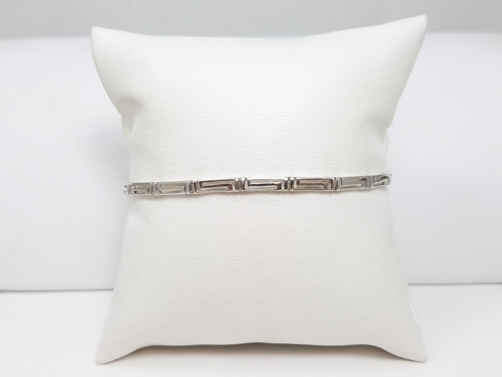 14k White Gold Greek Key Link 7" Bracelet