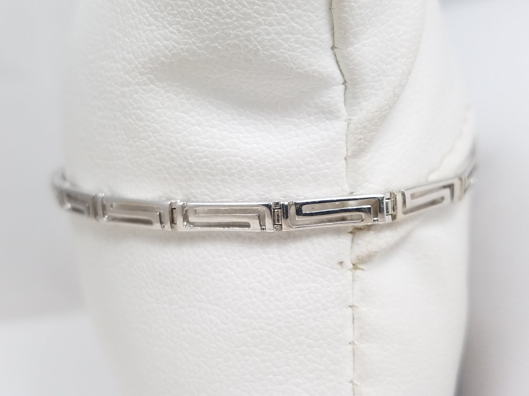 14k White Gold Greek Key Link 7" Bracelet