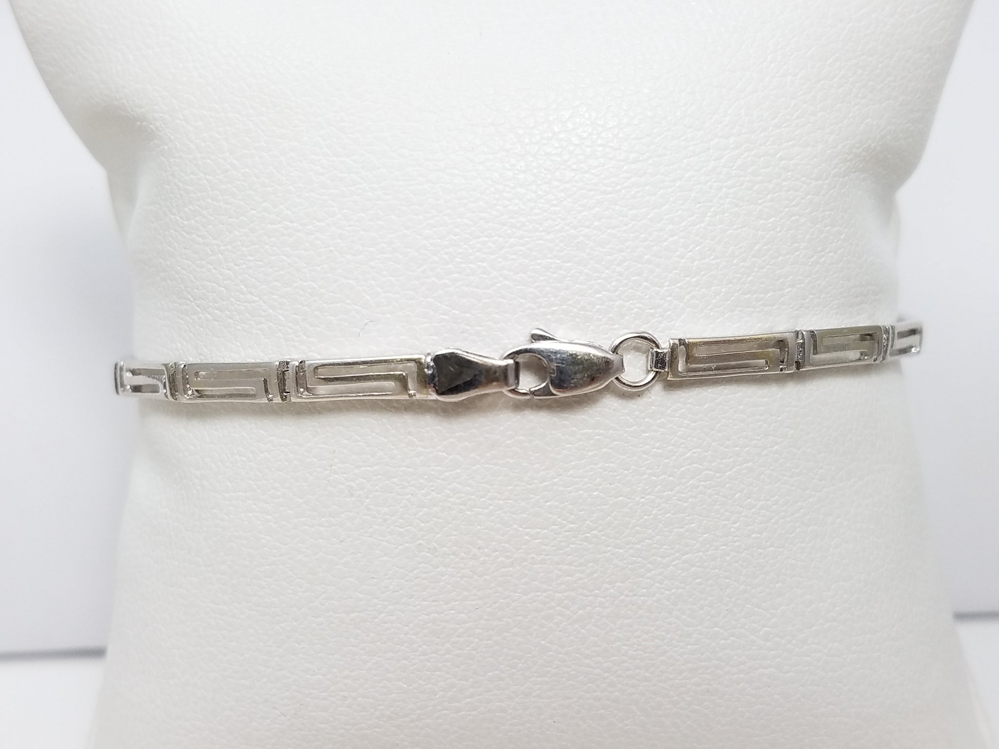 14k White Gold Greek Key Link 7" Bracelet