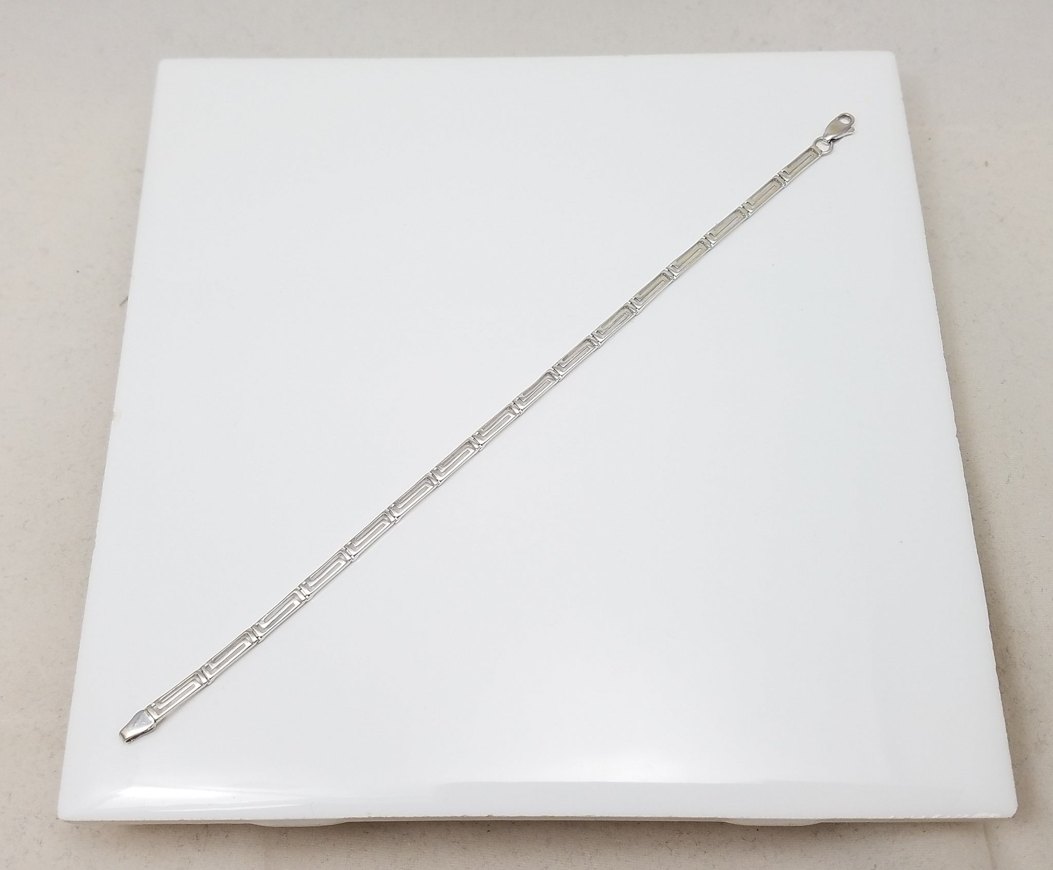 14k White Gold Greek Key Link 7" Bracelet