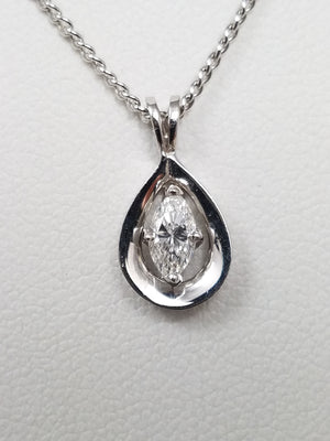 Cozy 16" 14k White Gold Natural Diamond Solitaire Pendant Necklace