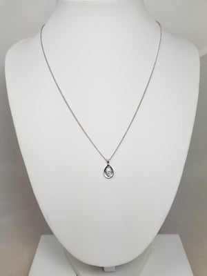 Cozy 16" 14k White Gold Natural Diamond Solitaire Pendant Necklace