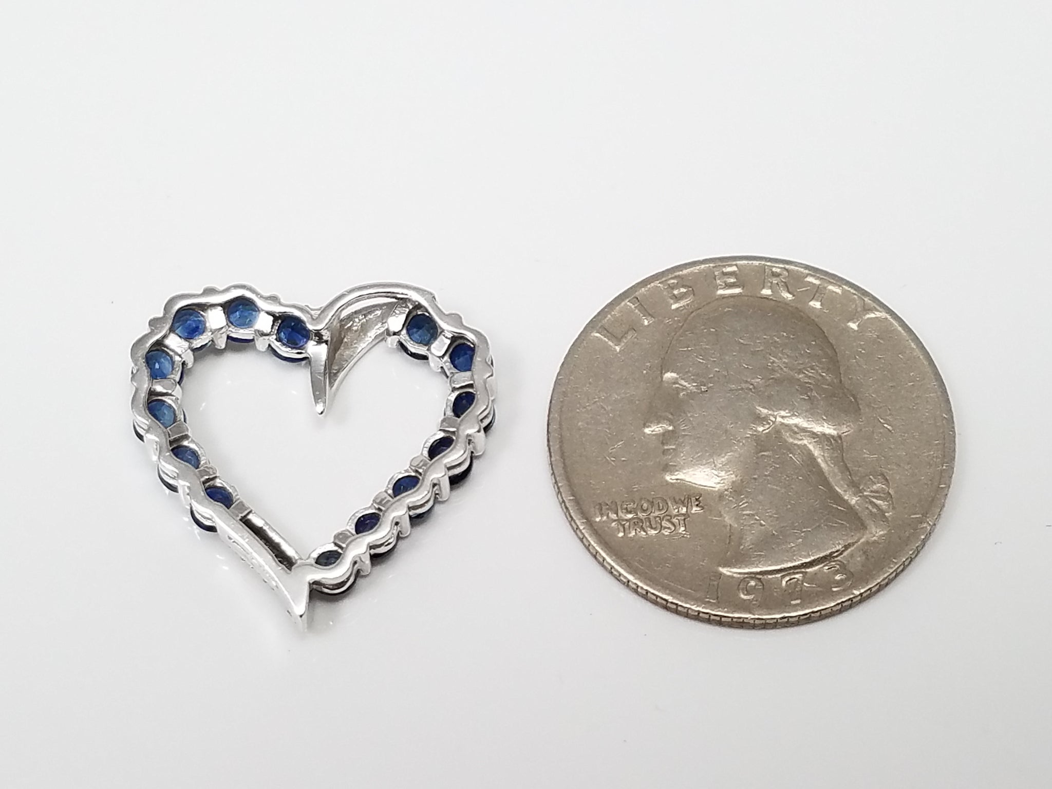 Sophisticated 14k White Gold Natural Sapphire Diamond Heart Pendant