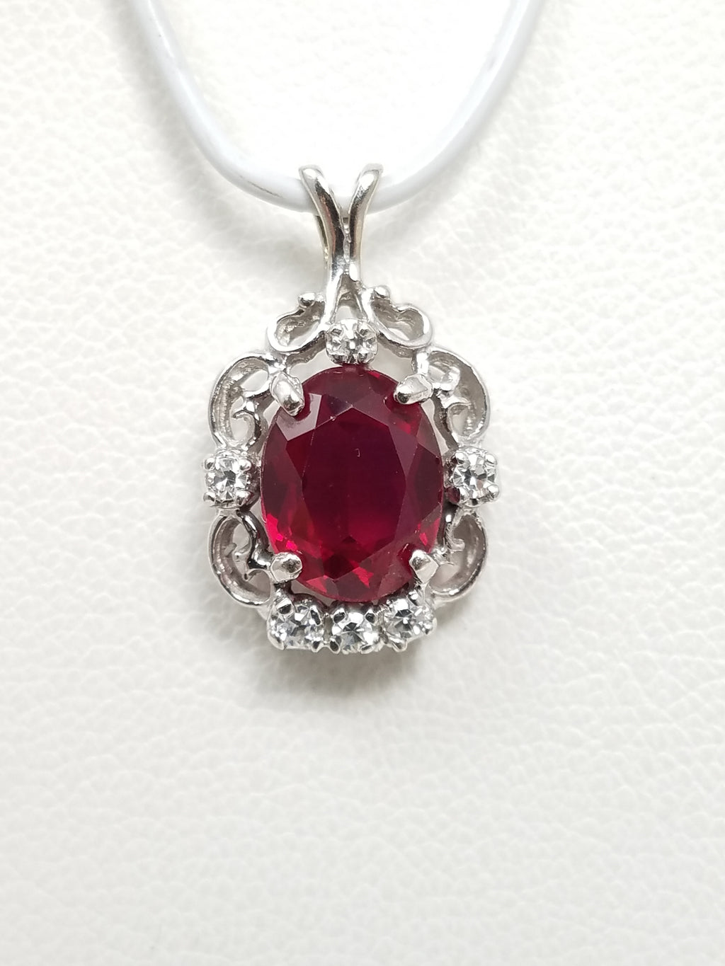 Lavish 14k White Gold Lab Grown Ruby Natural Diamond Pendant