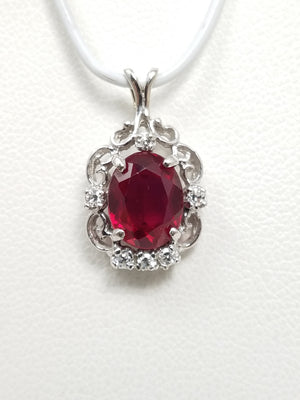 Lavish 14k White Gold Lab Grown Ruby Natural Diamond Pendant