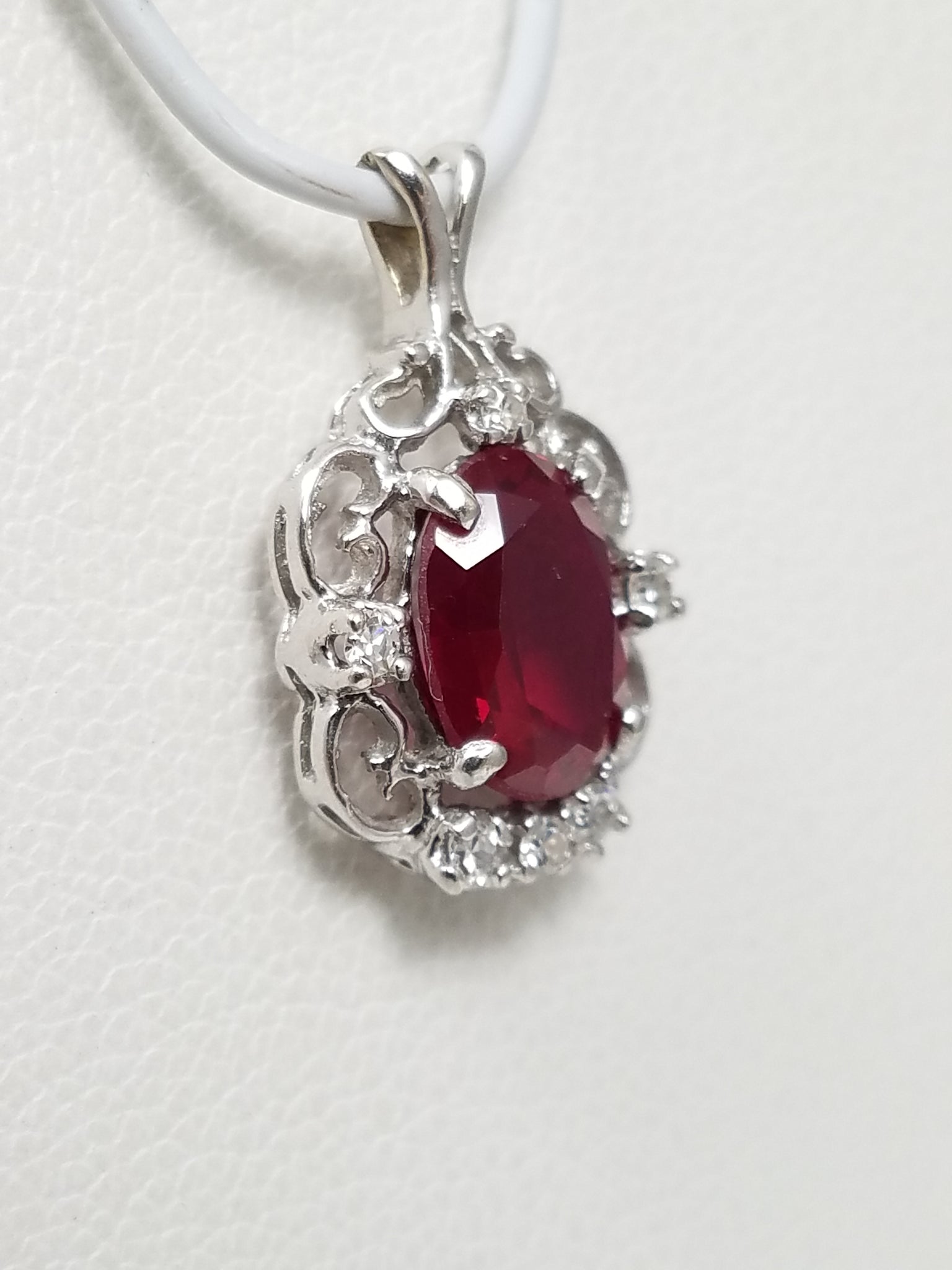 Lavish 14k White Gold Lab Grown Ruby Natural Diamond Pendant