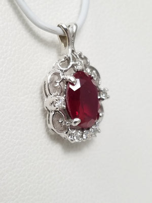 Lavish 14k White Gold Lab Grown Ruby Natural Diamond Pendant