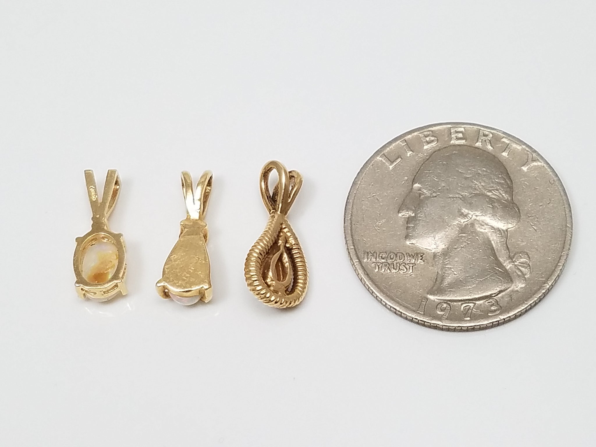 Three Elegant 14k Yellow Gold Natural Australian Opal Diamond Pendant Lot