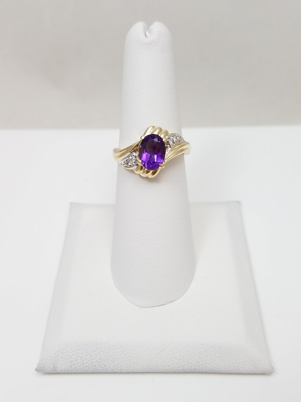 Exciting 10k Yellow Gold Natural Amethyst Diamond Bypass Ring