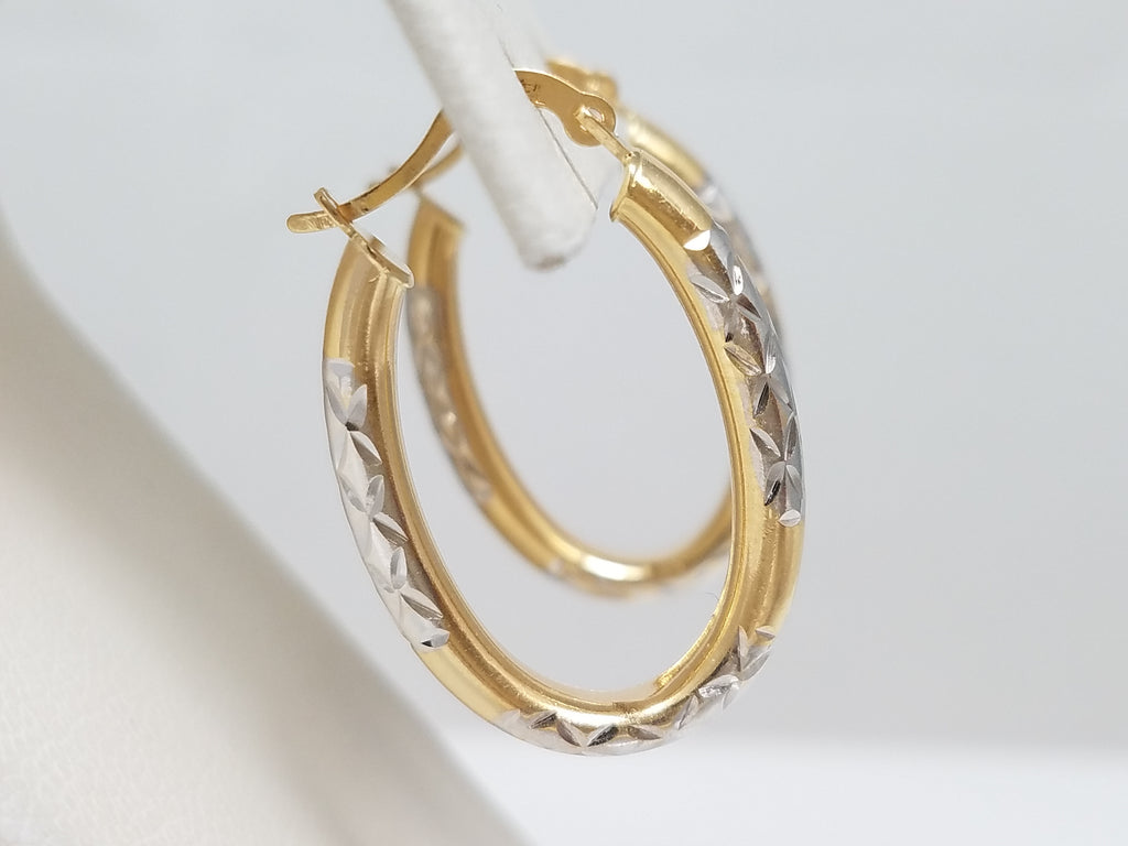 Flashy 14k Two Tone Gold Hollow Hoop Earrings