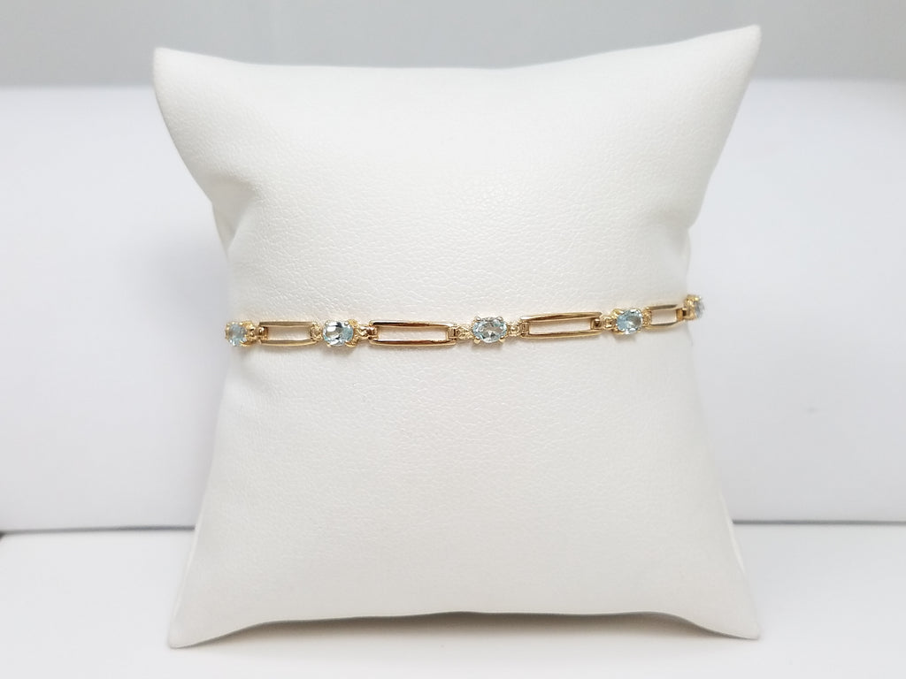 Frilly 7" 10k Yellow Gold Natural Blue Topaz Bracelet