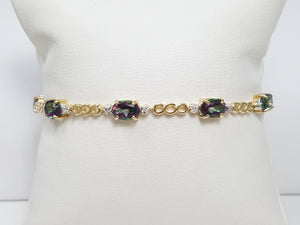 Flashy 7" 10k Yellow Gold Natural Mystic Topaz Diamond Bracelet