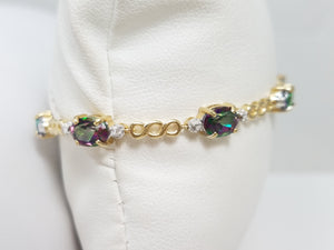 Flashy 7" 10k Yellow Gold Natural Mystic Topaz Diamond Bracelet