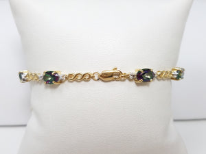Flashy 7" 10k Yellow Gold Natural Mystic Topaz Diamond Bracelet