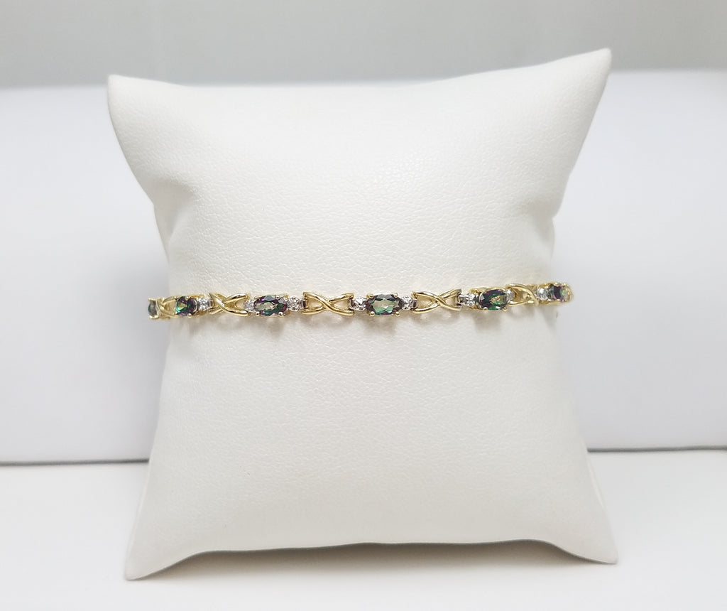 Dainty 7.25" 10k Yellow Gold Natural Mystic Topaz Bracelet