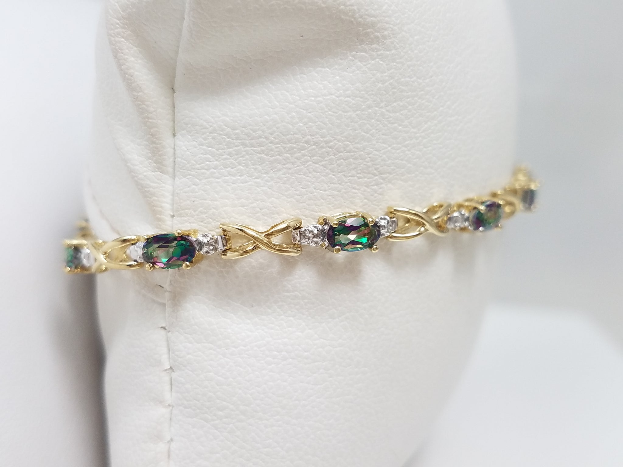 Dainty 7.25" 10k Yellow Gold Natural Mystic Topaz Bracelet