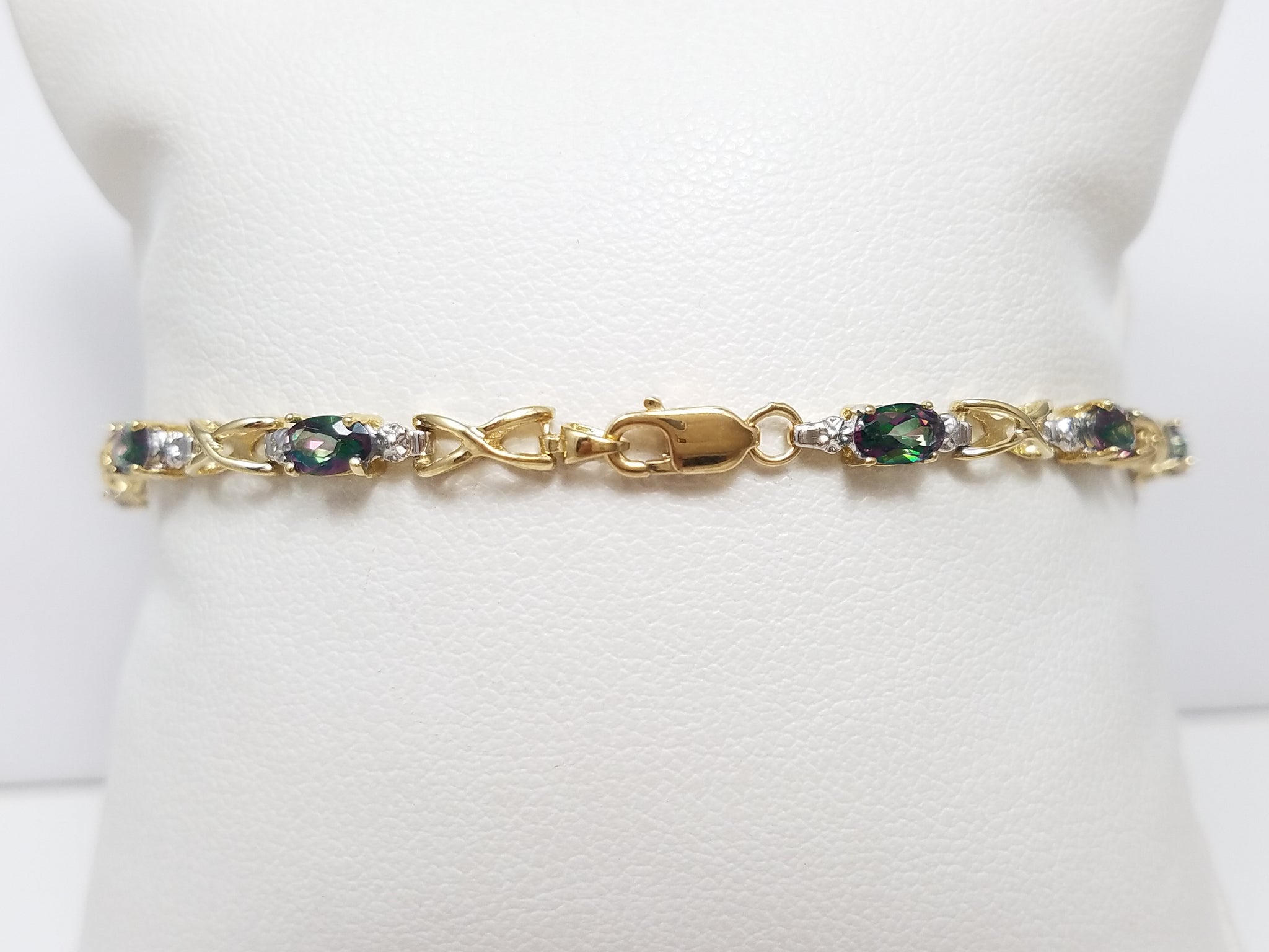 Dainty 7.25" 10k Yellow Gold Natural Mystic Topaz Bracelet