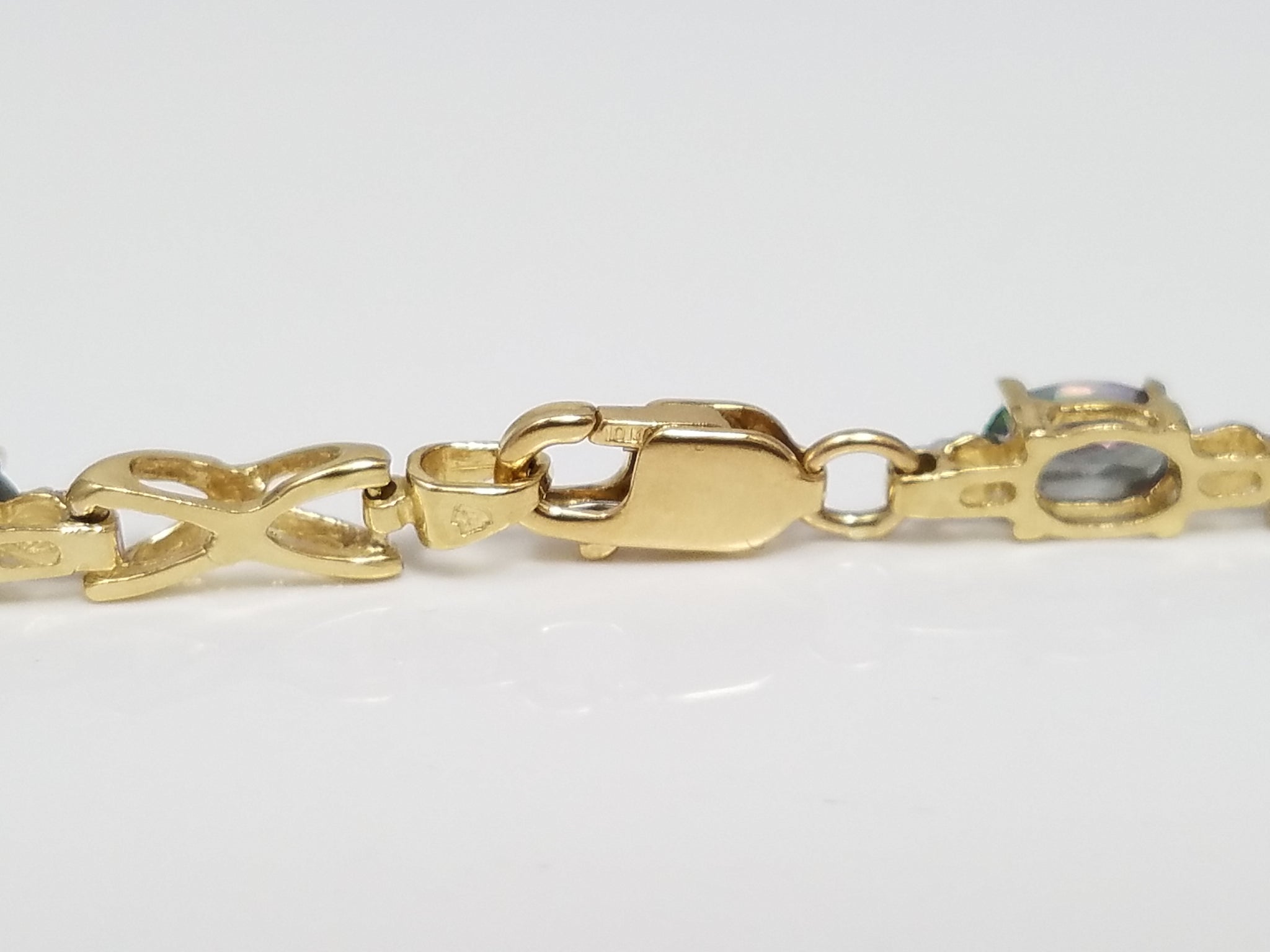 Dainty 7.25" 10k Yellow Gold Natural Mystic Topaz Bracelet