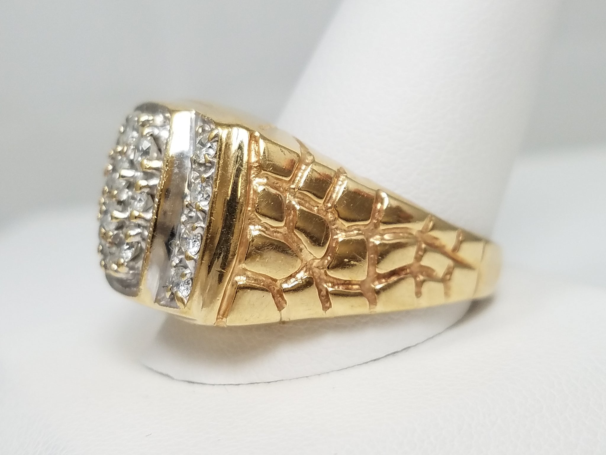 Dapper Men's 10k Yellow Gold Natural Diamond Nugget Design Ring