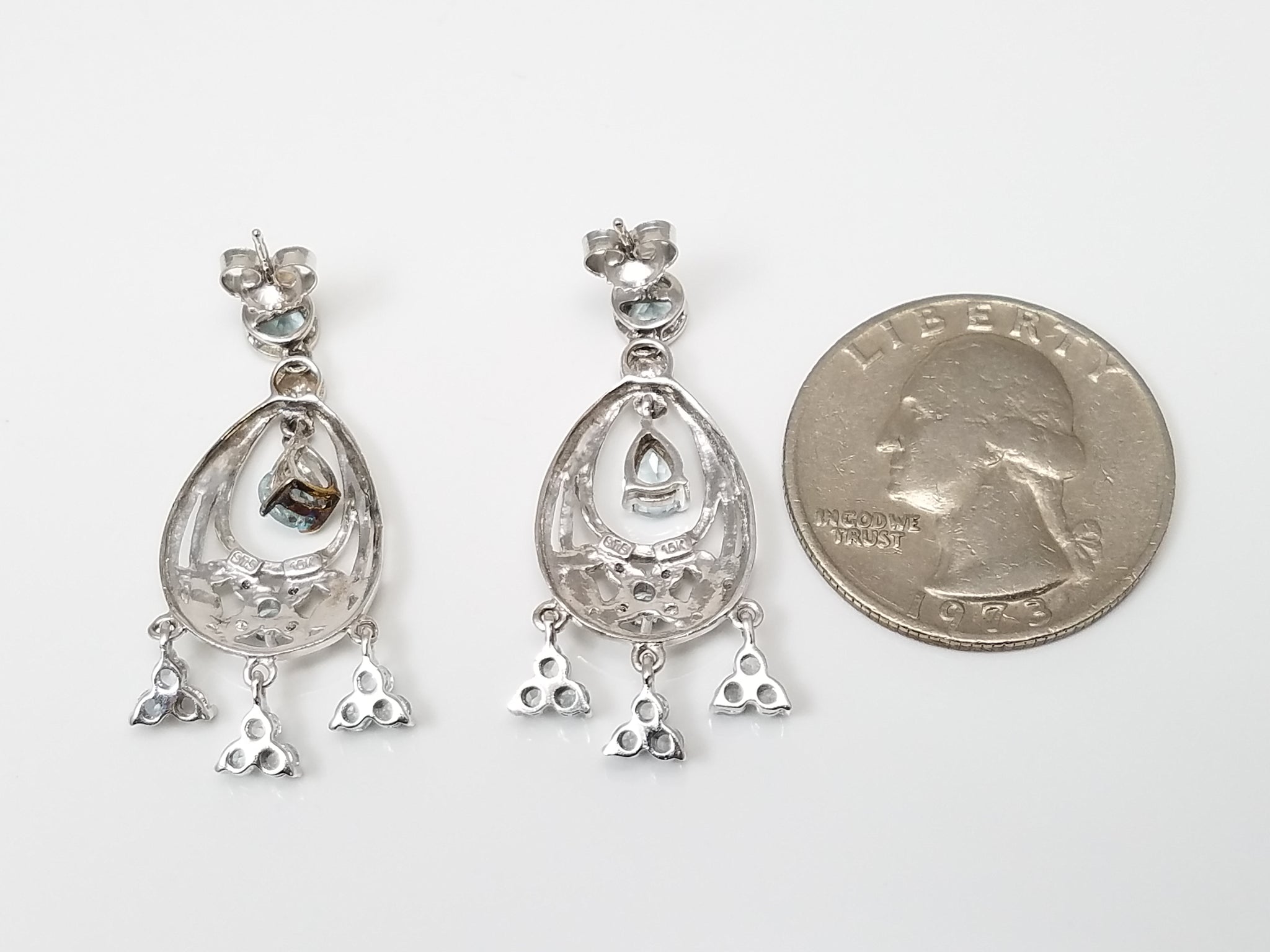 Flashy 10k White Gold Natural Aquamarine Diamond Dangle Earrings