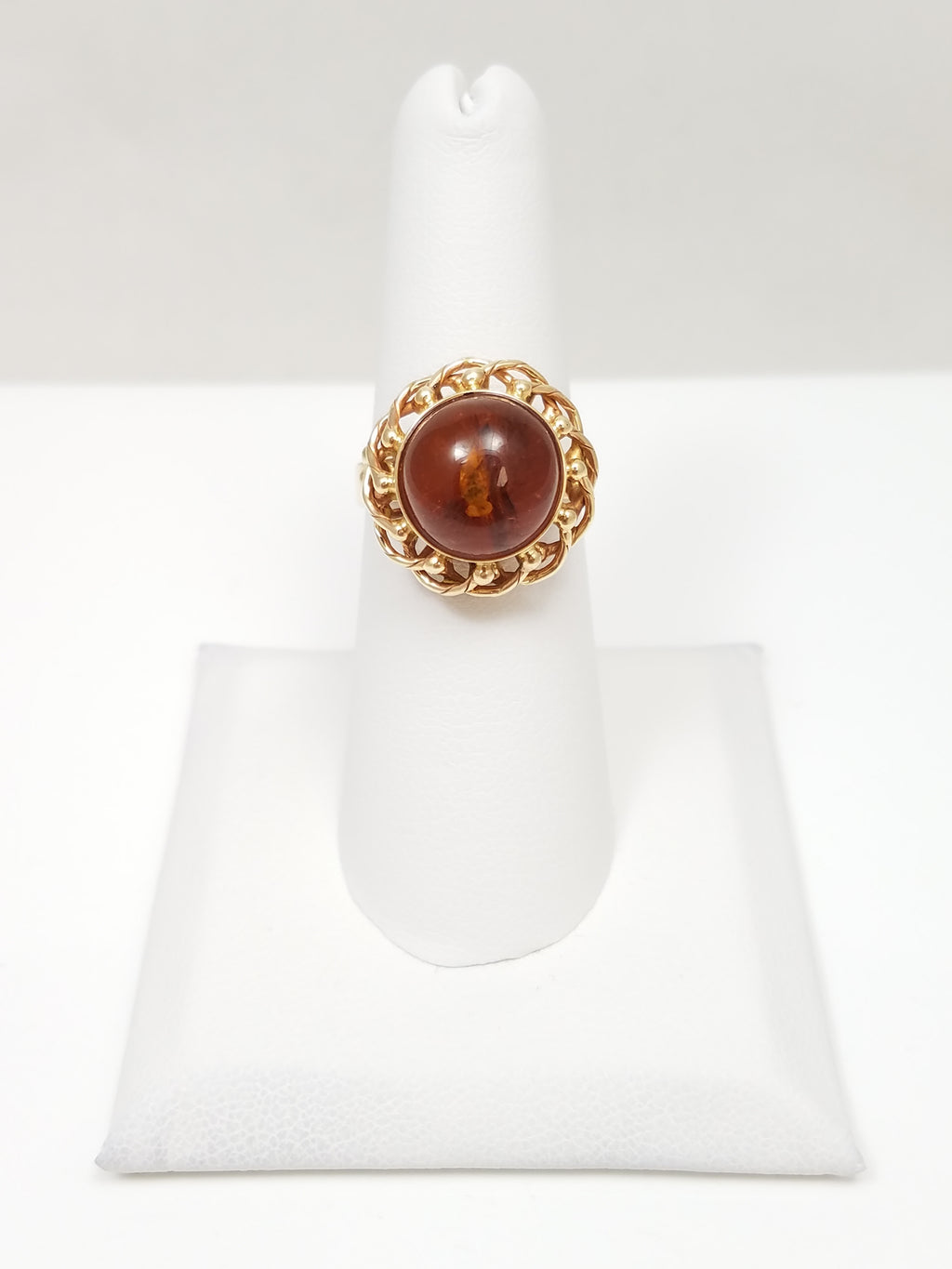 14k Yellow Gold Natural Amber Insect Ring