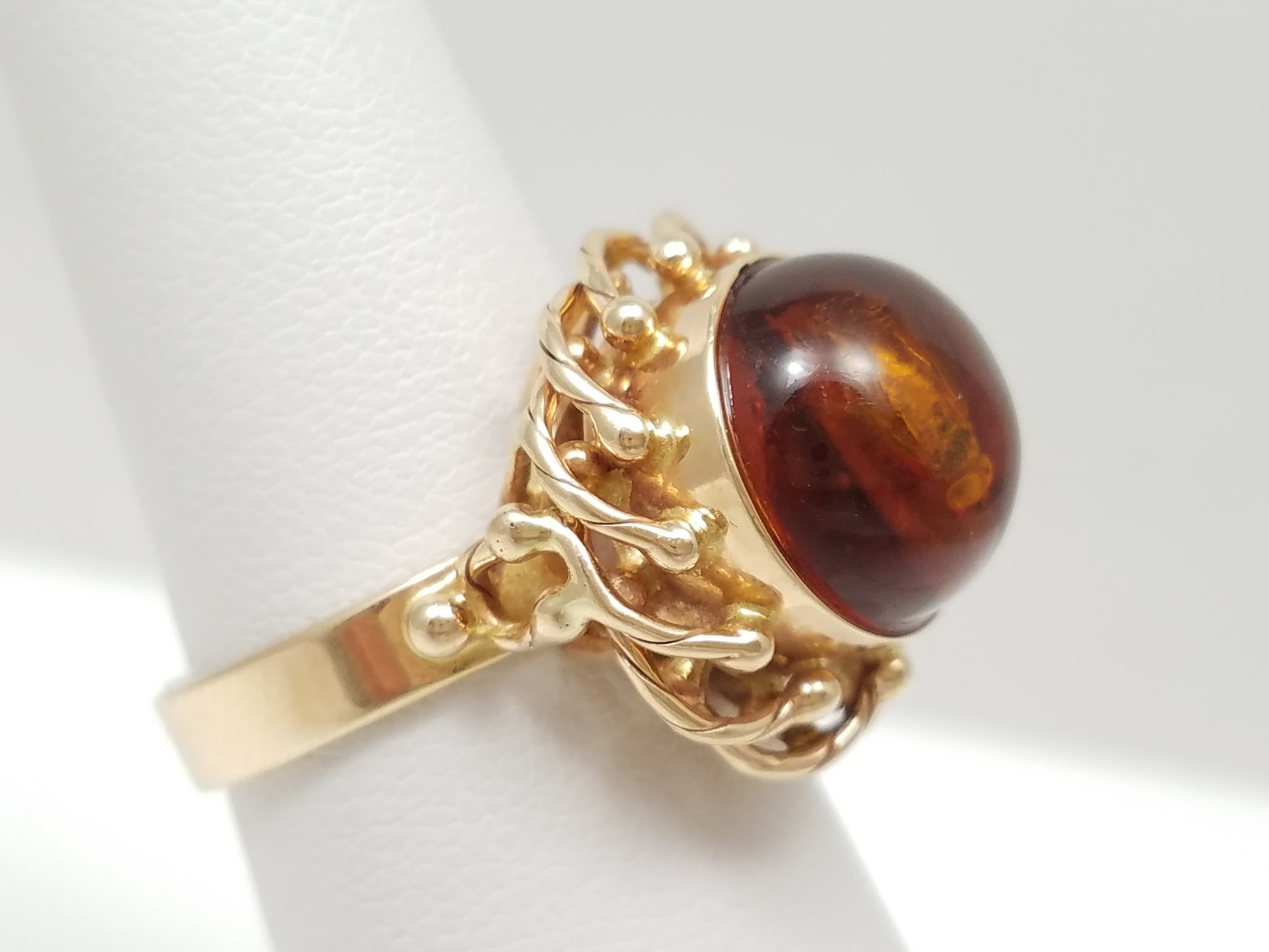 14k Yellow Gold Natural Amber Insect Ring