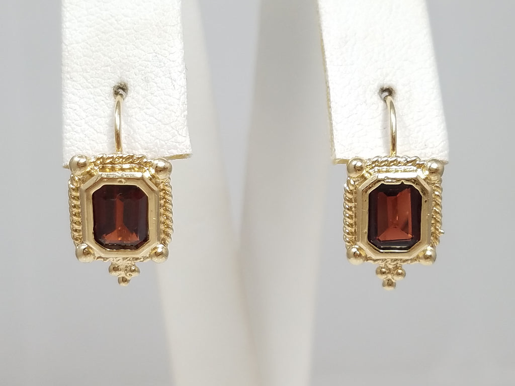 14k Yellow Gold Natural Garnet Lever Back Earrings