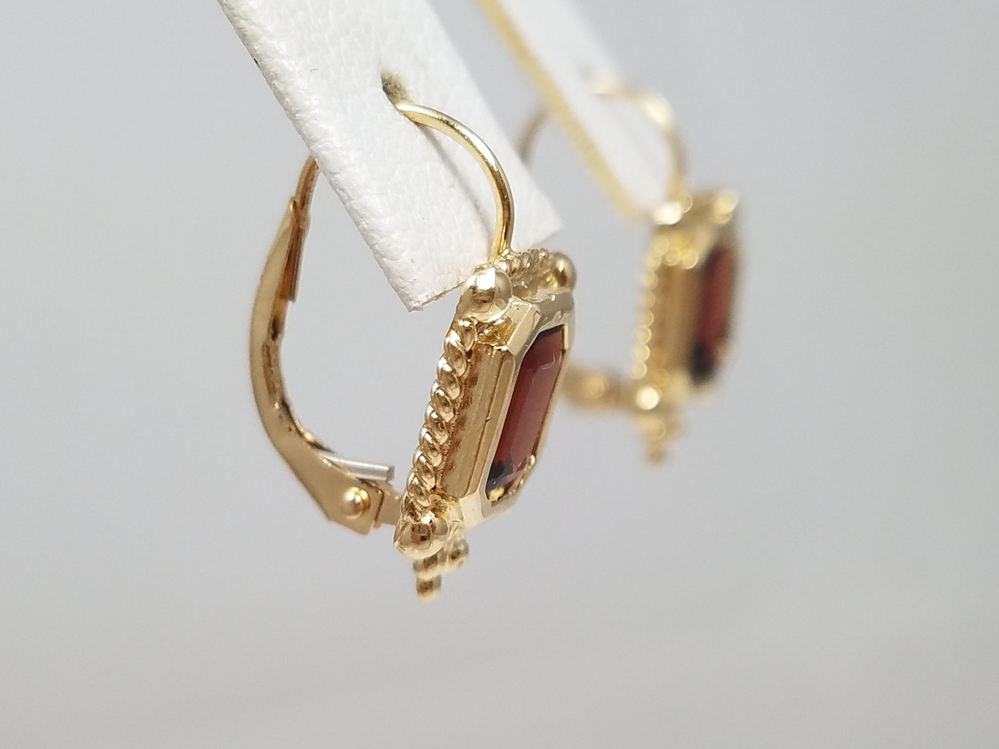 14k Yellow Gold Natural Garnet Lever Back Earrings
