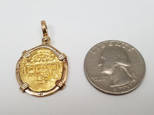 Fascinating 24k Yellow Gold Replica Treasure Coin 14k Yellow Gold Pendant