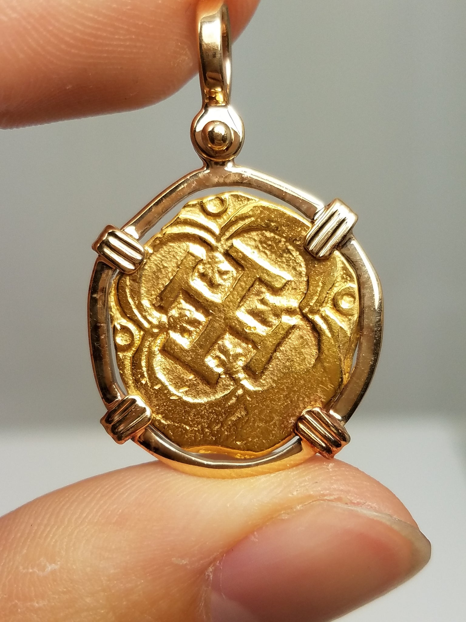Fascinating 24k Yellow Gold Replica Treasure Coin 14k Yellow Gold Pendant
