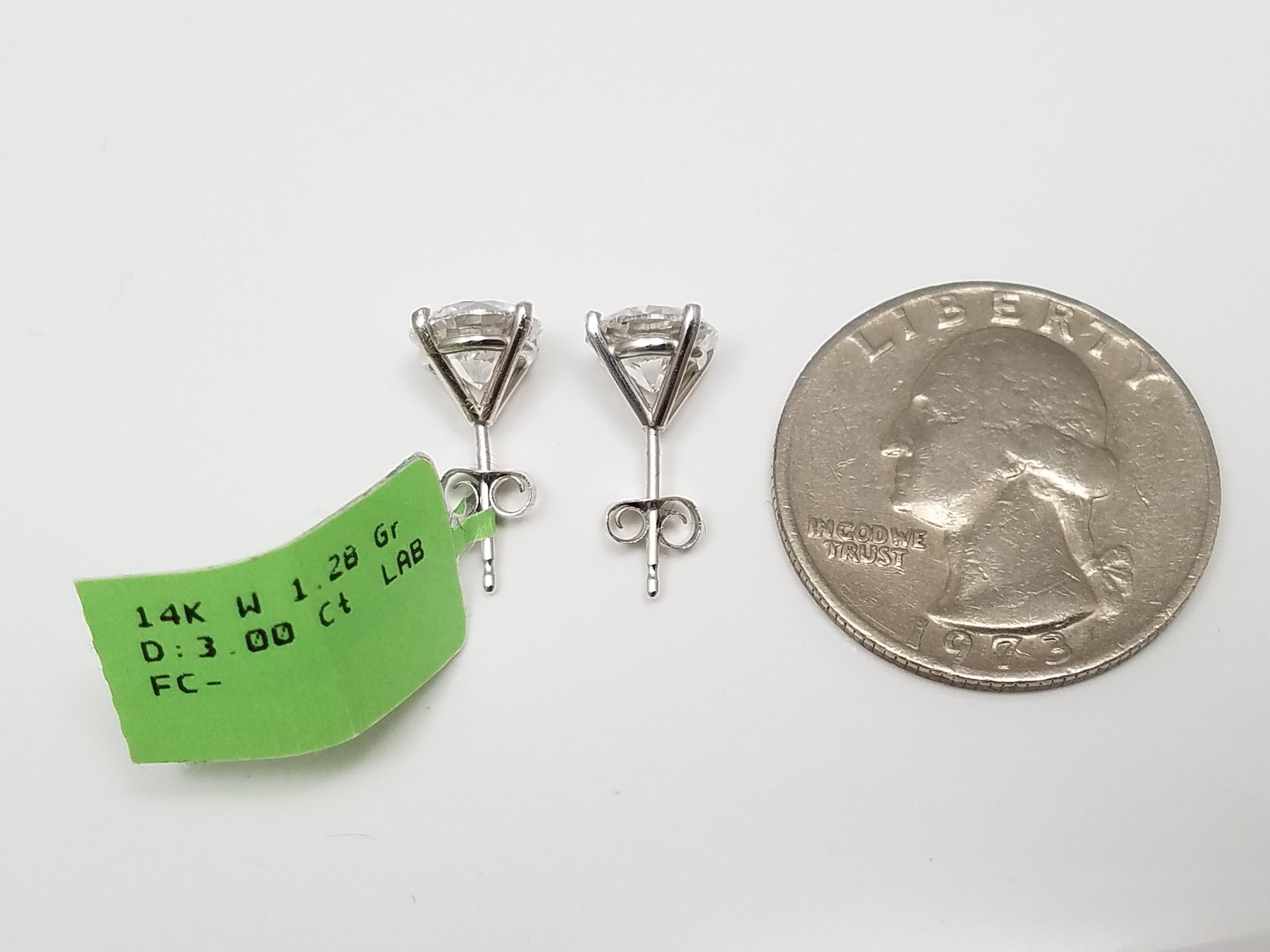 NEW IGI Certified 3.00ctw Round Brilliant Lab Grown Diamond 14k White Gold Stud Earrings VS2-D