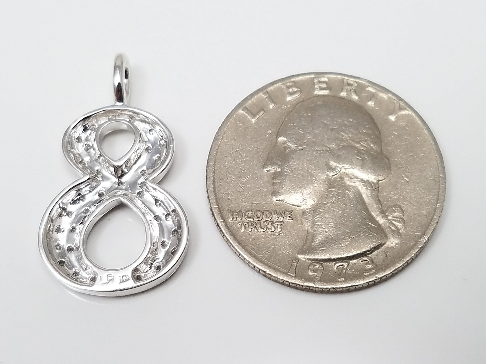 Personal Natural Diamond 14k White Gold Number 8 Pendant