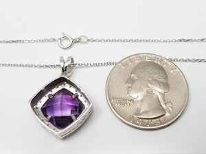 14k White Gold Natural Amethyst Diamond Pendant Necklace