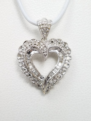 Precious 14k White gold Natural Diamond Heart Pendant
