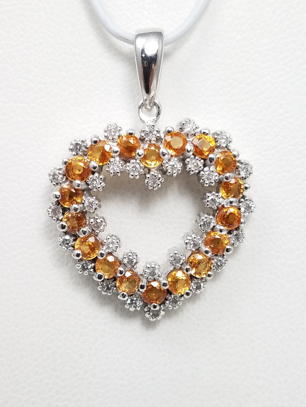New! 14k White Gold Natural Garnet Diamond Heart Pendant