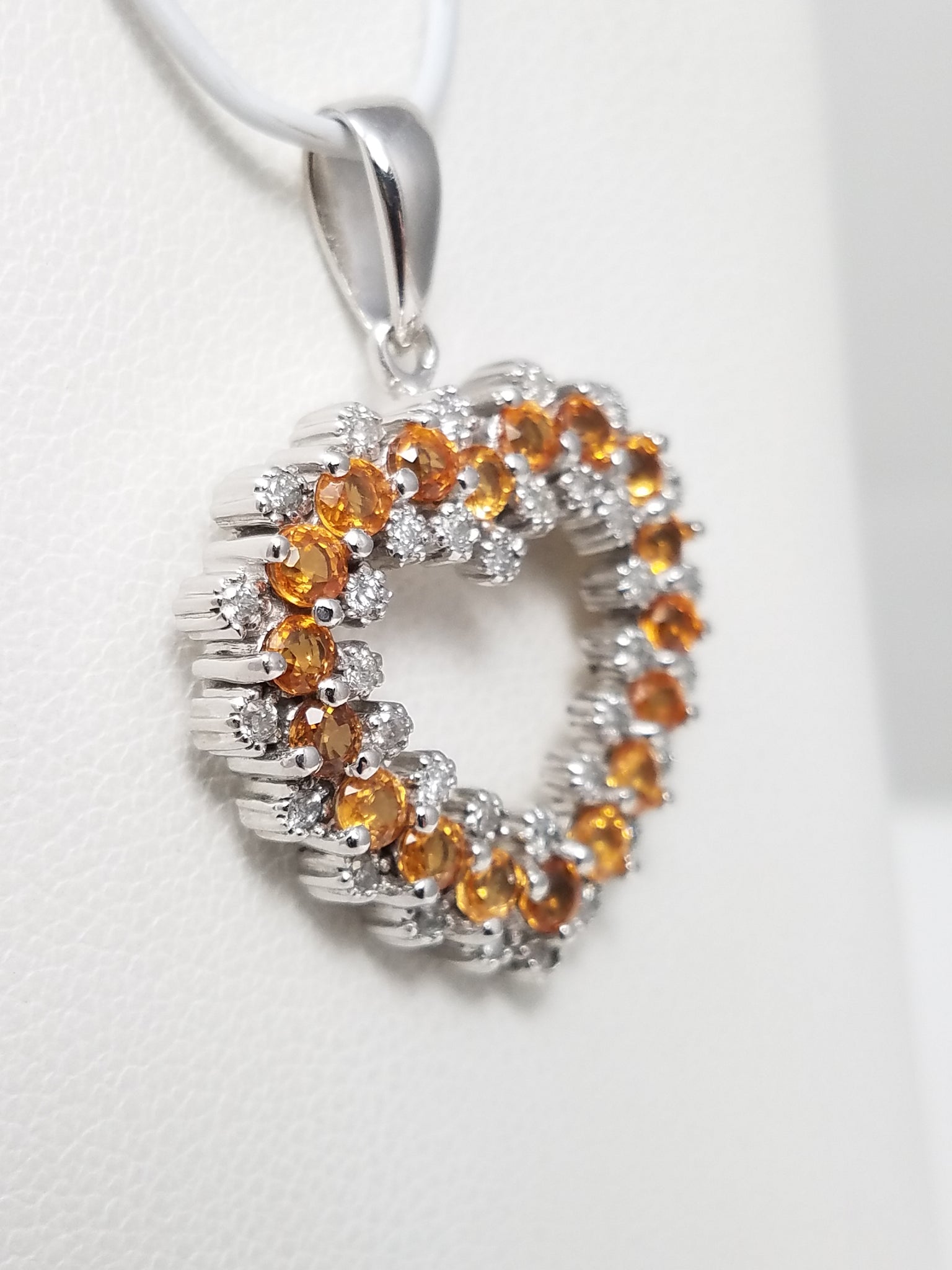New! 14k White Gold Natural Garnet Diamond Heart Pendant