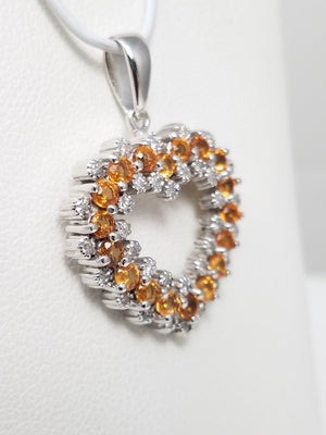 New! 14k White Gold Natural Garnet Diamond Heart Pendant