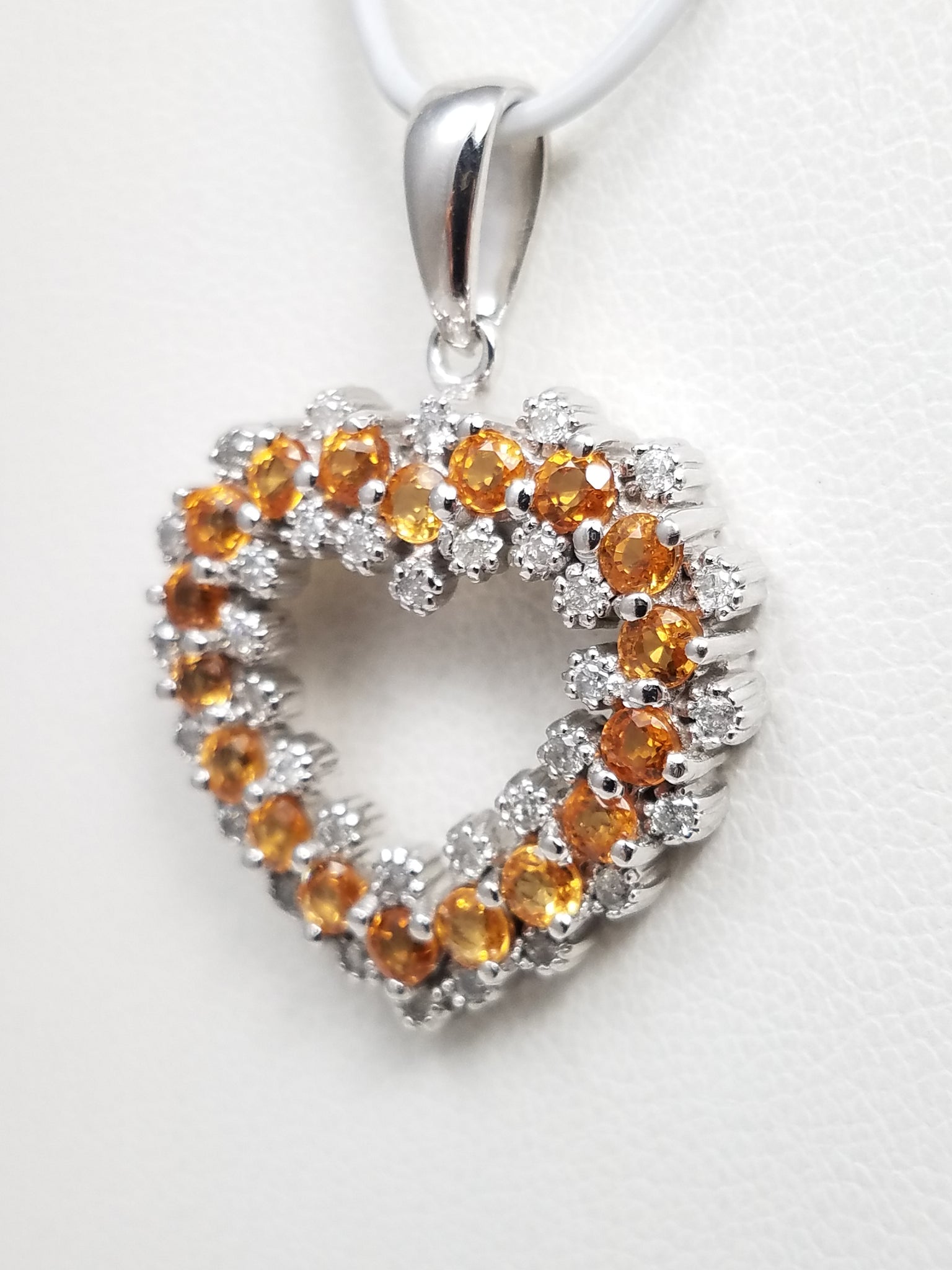 New! 14k White Gold Natural Garnet Diamond Heart Pendant