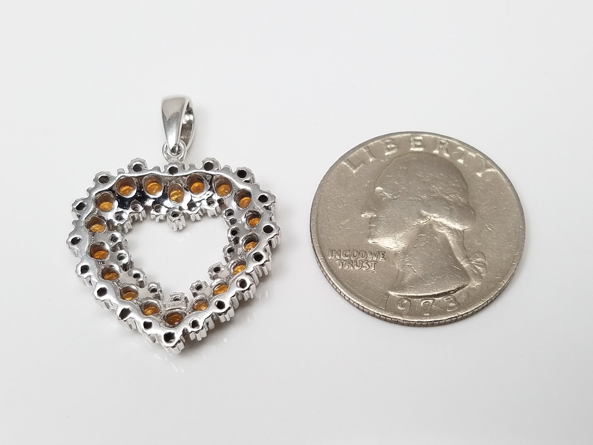 New! 14k White Gold Natural Garnet Diamond Heart Pendant