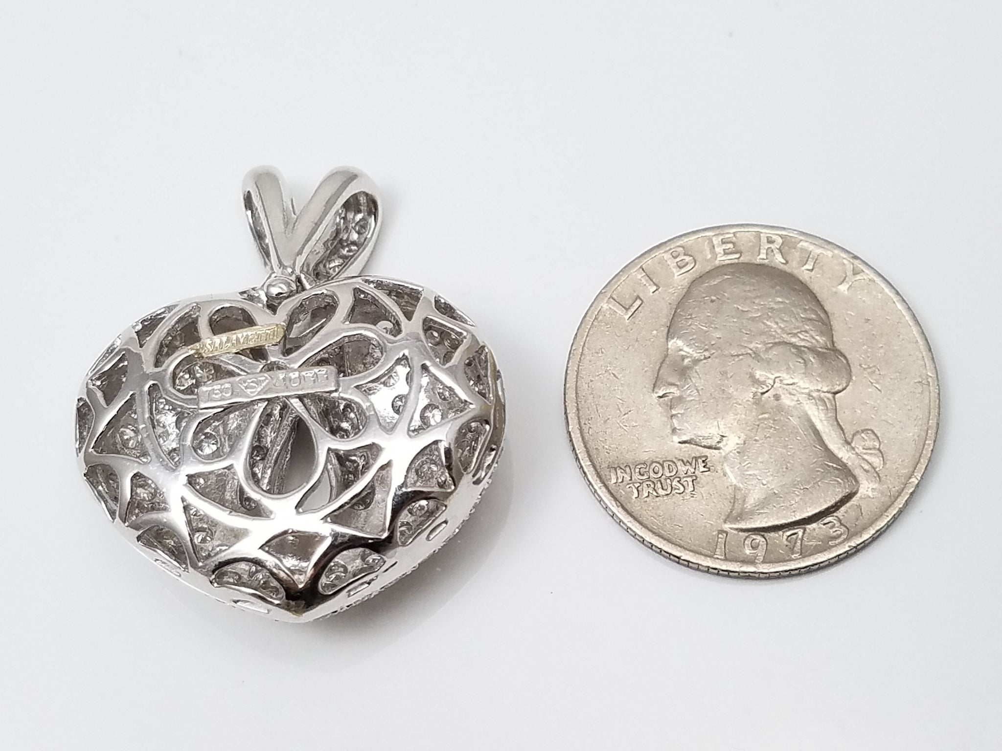 Salavetti 18k White Gold 1.50ctw Natural Diamond 3-D Italian Heart Pendant