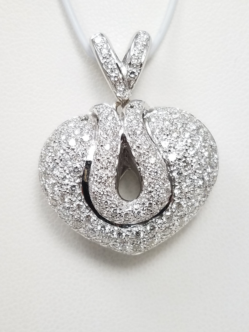 Salavetti 18k White Gold 1.50ctw Natural Diamond 3-D Italian Heart Pendant