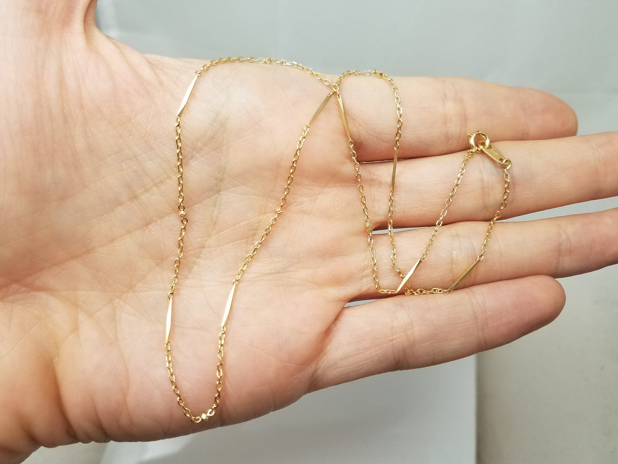 18k Yellow Gold Bar/Cable Link 16" Necklace