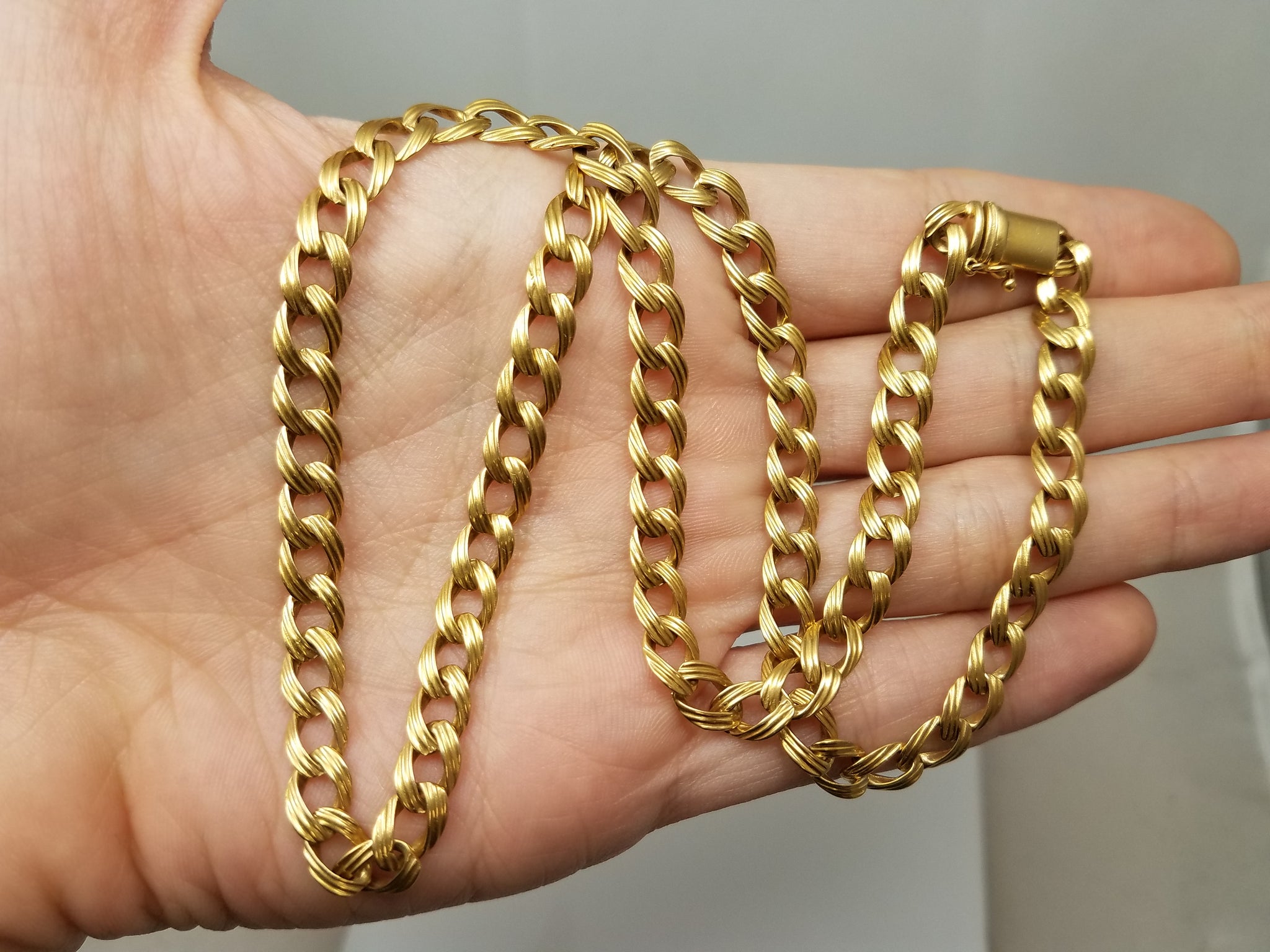 18k Yellow Gold Solid Fancy Link 18" Necklace