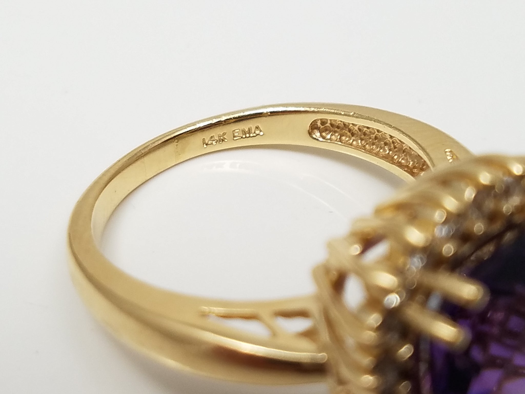 3ct Natural Amethyst Diamond Halo 14k Yellow Gold Ring