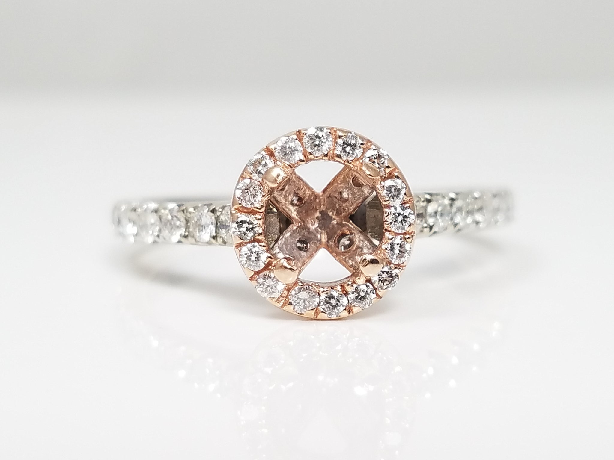 Dynamic 14k Two Tone Gold Natural Diamond Halo Engagement Ring Mount